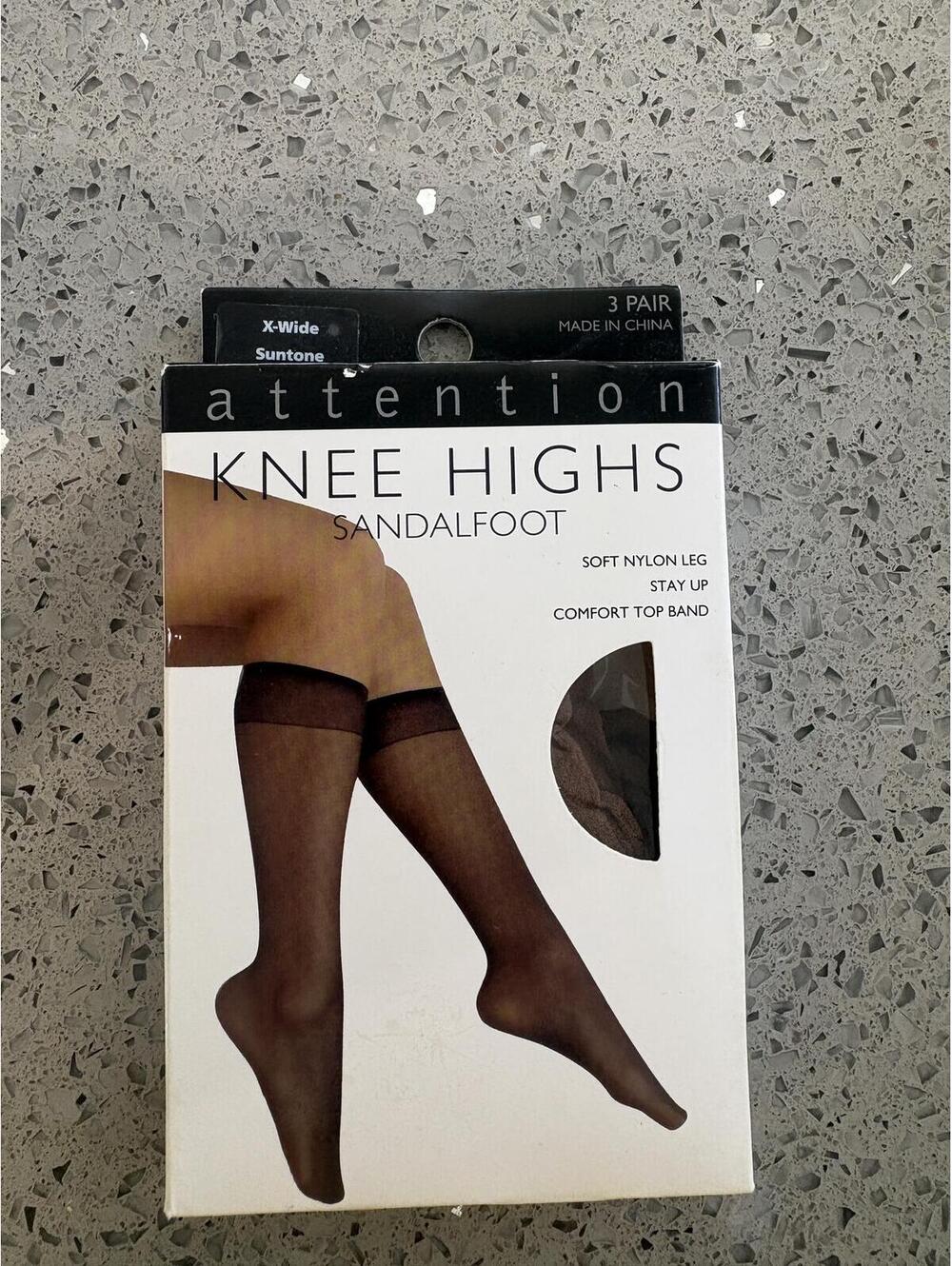 Attention Knee Highs Sandalfoot 3 Pair Suntone X-Wide (#2)